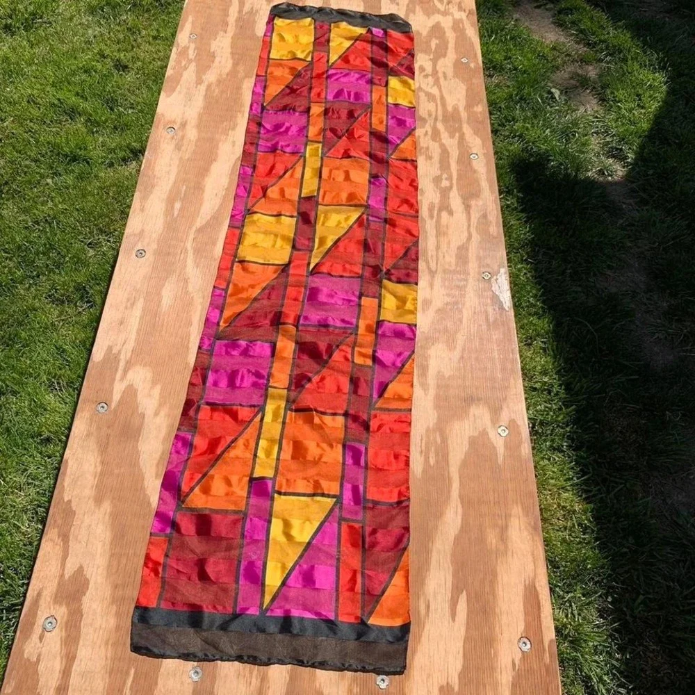 Vibrant vintage color block scarf stained glass, whimsy, spring summer, colorful